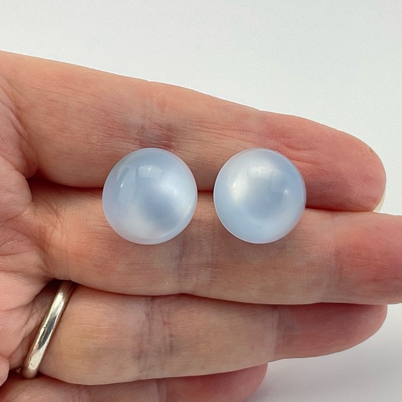 Vintage, Blue Moon Glow Earrings, Lucite, Studs, Mid Century Modern, Coquette - Picture 6 of 7